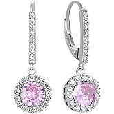 YL 925 Sterling Silver Halo Solitaire Dangle Drop Earrings Oval Cut Birthstone Leverback Earrings Jewelry for Women