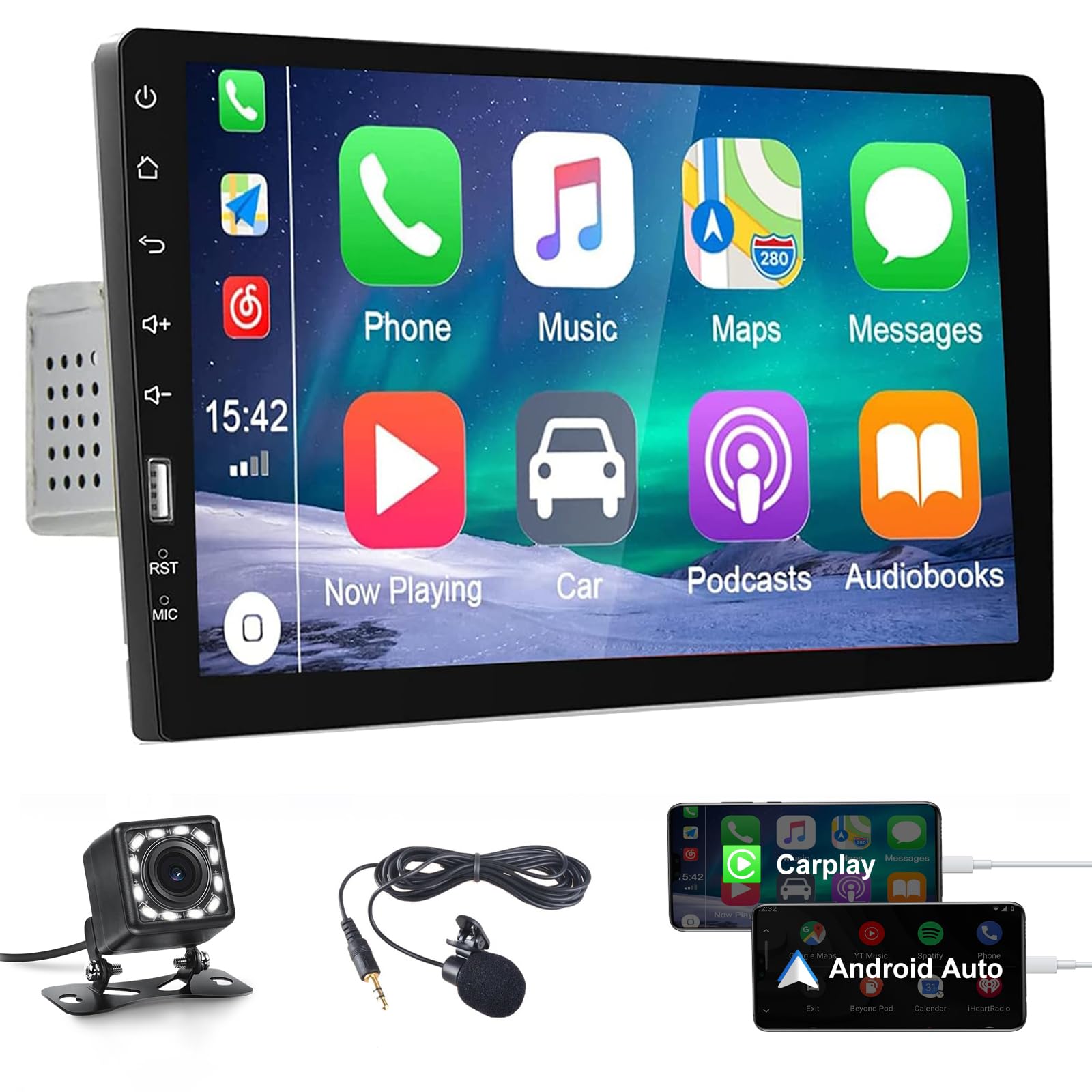 CAMECHO Single Din Apple Carplay Car Stereo with Android Auto, 9" HD Touchscreen Bluetooth Supports FM Mirror Link SWC,Car Audio Receivers with Backup Camera/External Mic/USB