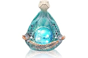 JJALIGHTS Solar Garden Decor Statues 6.3" Resin Sea Turtle Figurines with Glass Ball Featuring Yoga Pose Waterproof Turtle Decor for Outside Yard Patio Porch Decoration Gift for Mom Grandma