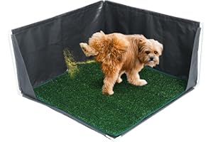 INRLKIT Dog Pee Pad Holder with High Walls, Portable Dog Litter Box for Inside Potty, Splash-Proof No Spill Pee Shield Pad Holder Tray for Puppies Small and Medium Dogs (Grey, Pee Pad Holder w/Grass Turf)