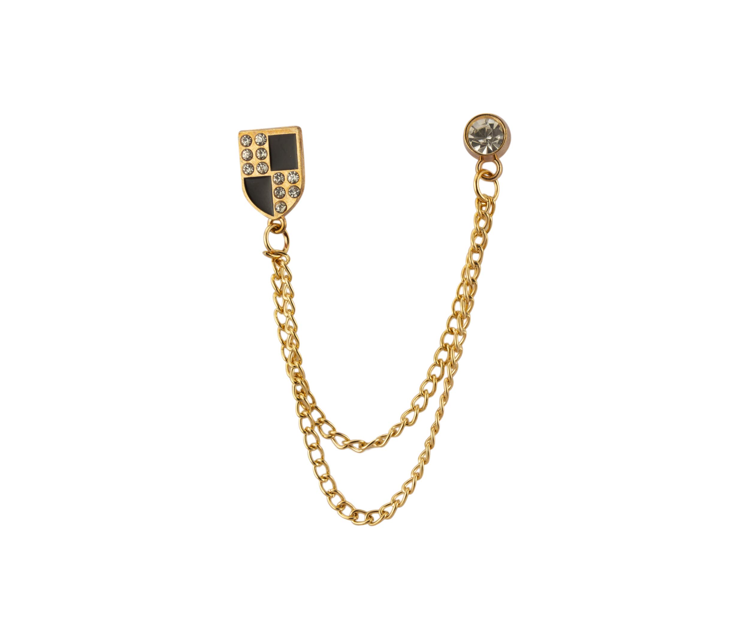 Brooch Lapel Pin for Men Gold Shield with Black Enamel Stone Detailing Lapel Pin Badge Coat Suit Wedding Gift Party Shirt Collar Accessories