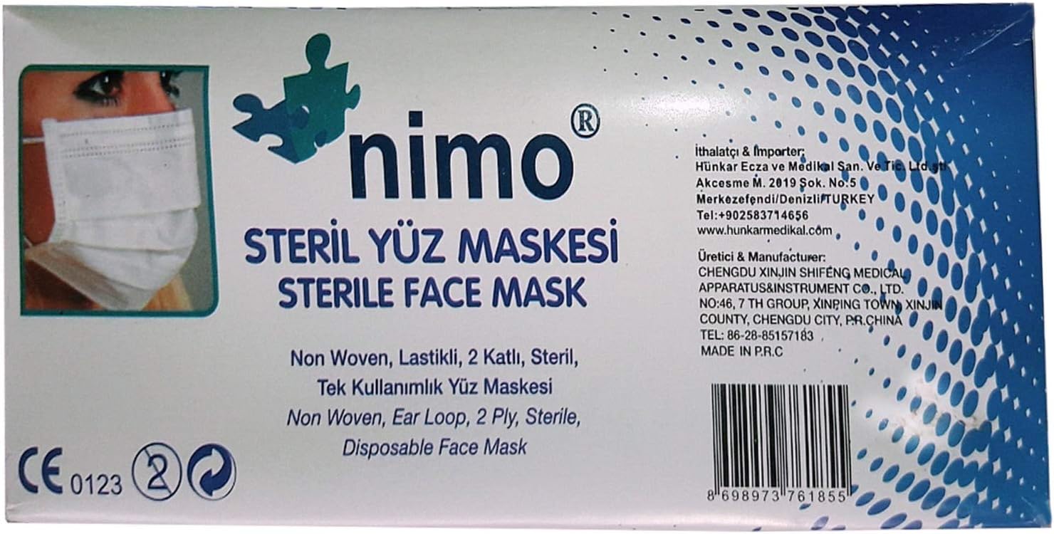 100 pcs nimo mask Basic Procedure steril Face Masks with Earloops, 2 layer.