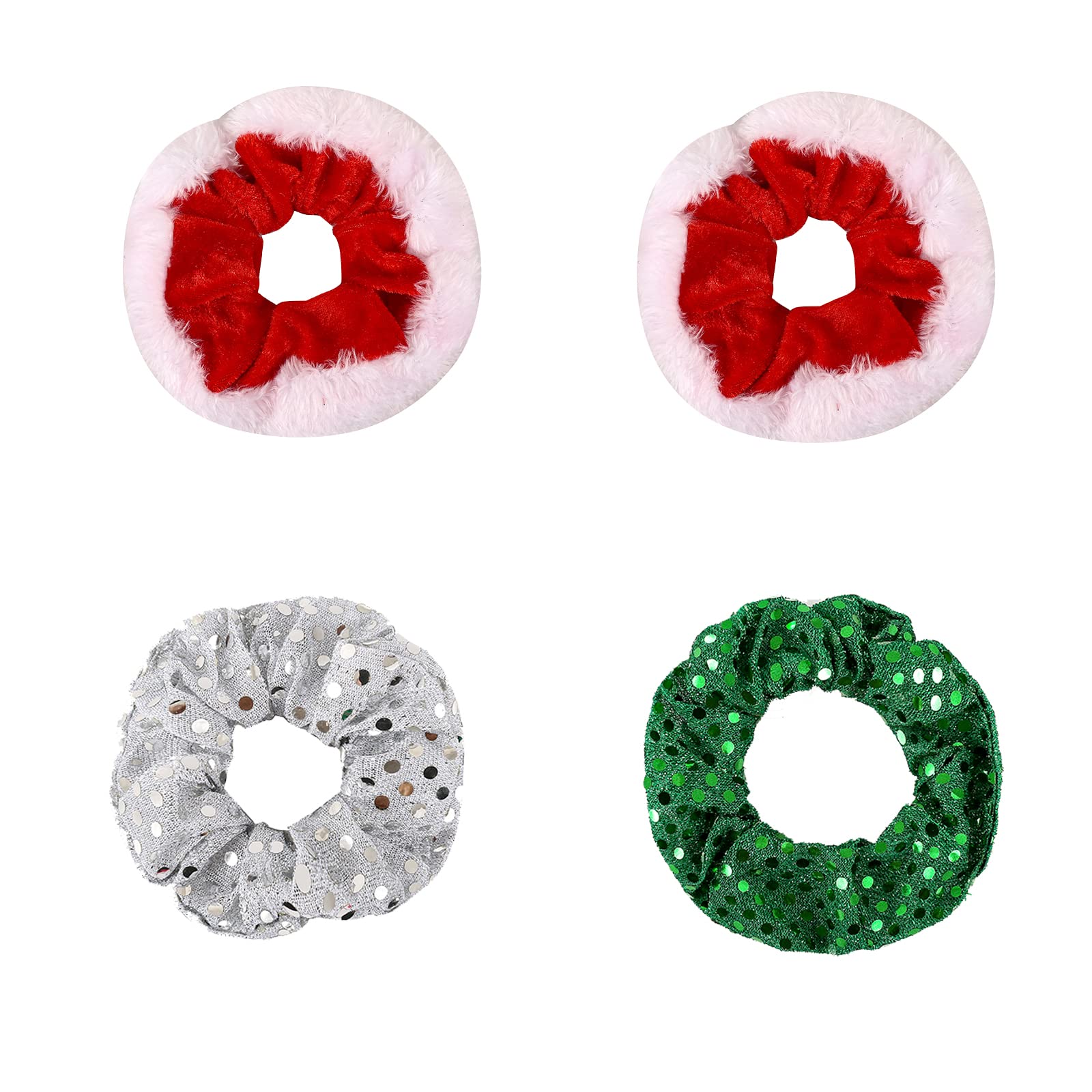 4Pcs Christmas Hair Scrunchies for Women Glitter Sequins Christmas Hair Ties Soft Hair Ropes Elastic Hair Bands Xmas Ponytail Holder Christmas Hair Accessories