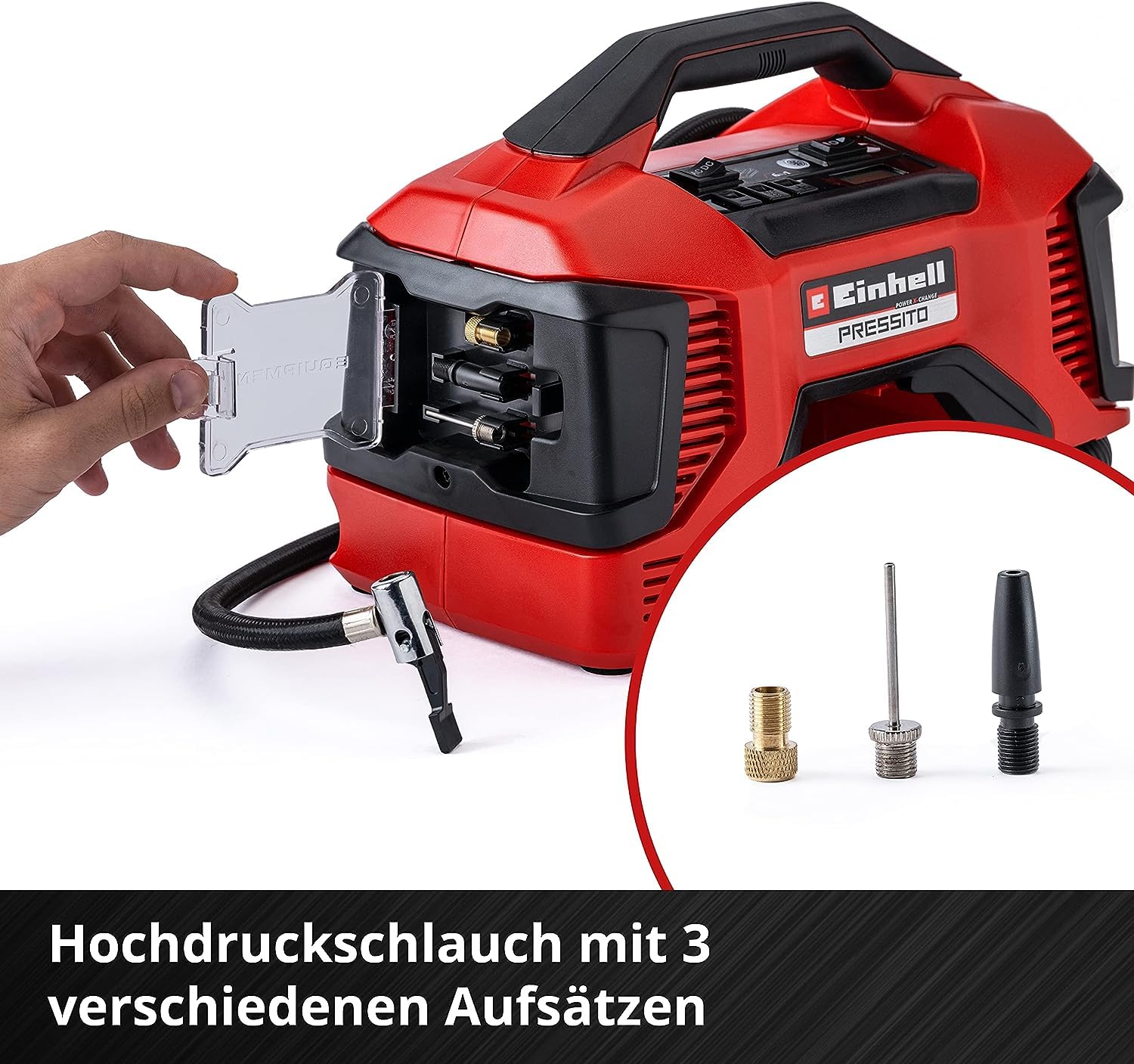 Einhell Hybrid-Kompressor PRESSITO Power X-Change (18 V, max. 11 bar, 31 cm Schlauchlänge, inkl. 3-tlg. Adapter-Set, ohne Akku) 7