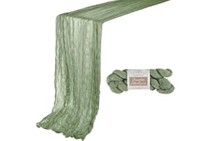 BOUBONI 1 Pack 10ft Sage Green Cheesecloth Table Runner 35x120 Inch Boho Gauze Table Runner Cheese Cloth Table Runner for Bir