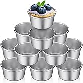 Geiserailie 10 Pieces Individual Flan Molds Egg Tart Molds Pudding Cups Mini Chocolate Molten Pans Carbon Steel Cupcake Cake Cookie, Round Nonstick Popover Bakeware Tumblers(2.6 x 2 x 1.3 Inch)