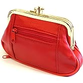Womens Leather Mini Wallet ID Credit Cards Cash Coin Holder Case Organizer Purse with Framed & Zipper Closures - RED, (COIN03-RED)