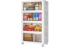 YFXCVSL 4 Tier Plastic Storage Bins with Lids 35QT, Stackable Storage Containers with Wheels, Folding Storage Boxes, Collapsible Storage Bins, Closet Organizers and Storage for Living Room,Office,Dorm