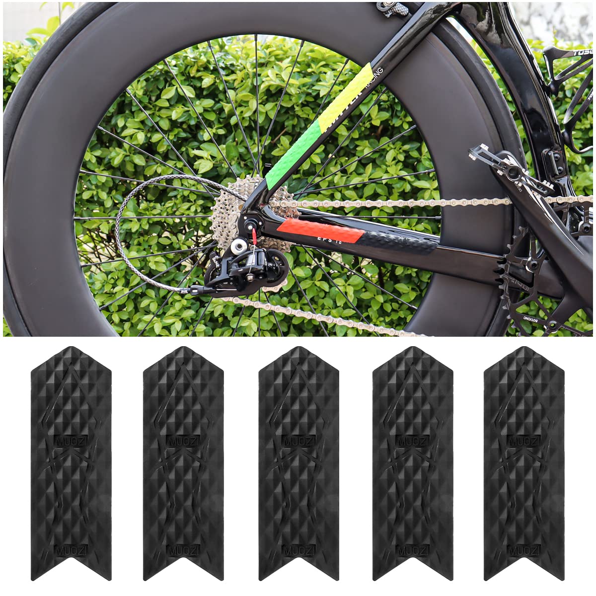 MUQZI Bicycle Chainstay Protector - High Impact Bicycle Frame Chain Protective Guard Stickers Pad for Mountain Bike, BMX, Road Bike (Small/Black)