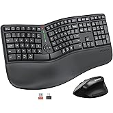 MEETION Ergonomic Keyboard and Mouse, Wireless Keyboard with Vertical Mouse, Split Curved Keyboard with Wrist Rest, Natural Typing USB Receiver Rechargeable Full Size, Windows/Mac/PC/Laptop, Large
