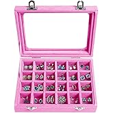 EONGOA Velvet Jewelry Box 24 Grid Jewelry Earrings Display Organiser Box Ring Tray Holder Earrings Storage Case for Girls Wife Mom Women (Light Pink)