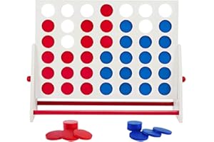 ApudArmis Portable Wooden 4 in a Row Game, Classic Wooden 4-to-Score Game Set with Coins & Carrying Bag-Indoor Outdoor Connect Game for Kids Adults Family