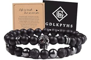 GDLKPYHS Black Obsidian Bracelet for Men - Black Tourmaline Beaded Bracelets - Mens Bracelet Set 8MM Black Onyx Hematite Lava Stone Beads Triple Protection Bracelet for Men Women Gifts