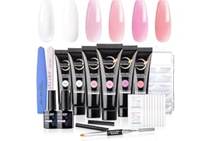 Gellen Poly Nail Gel Kit - Nail Gel Extension Kit with Base Coat Top Coat and Dual Forms, Poly Gel Nail Kit for Beginner DIY Nail Art at Home - 6 Colors Pinks Collection