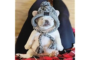 XFYPFPF Dikeo Polar Pom Pom Hat, Warm Pet Dog Knitted Hat,Pet Dog Winter Knitted Hat, Hats for Small Dogs, Winter Dog Hat with Ear Holes and Long Tassel, Grey (Medium)