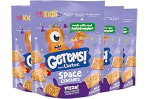 Get'ems! from Gerber, Snacks for Kids, Pizza Space Crackers, Made with Real Veggies & Fruits, Iron & Vitamin E - 4 pack