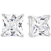 KEZEF Sterling Silver Stud Earrings for Women & Men - 4-Prong Setting Cubic Zirconia Earrings Studs - Premium CZ S925 Hypoallergenic - Available in 14K White and Yellow Gold, Rose Gold - 3mm to 9mm