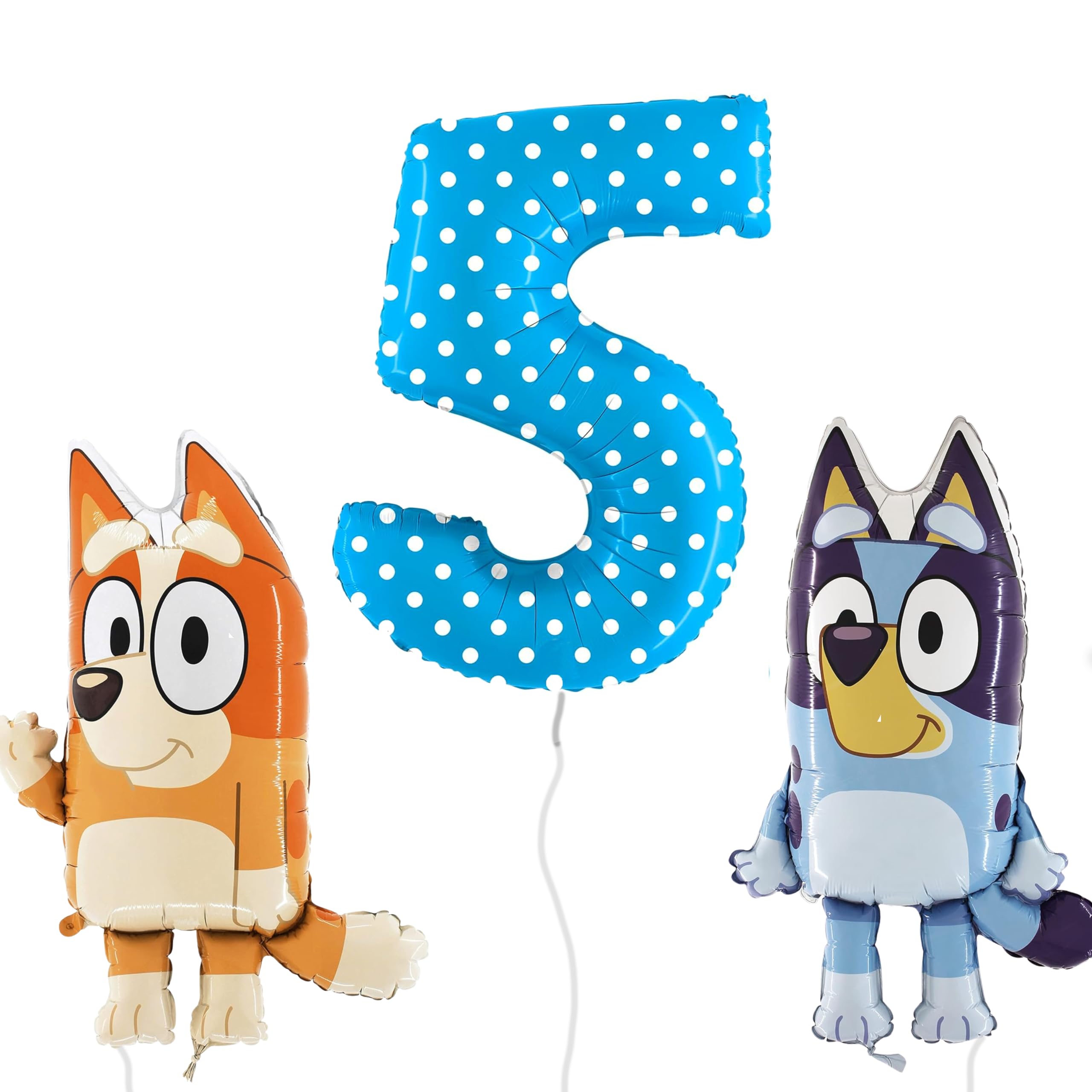 Toyland® Bluey & Bingo Foil Balloon Pack - 2 x 80cm (32") Character Balloons & 1 x 101cm (40") Spotty Number Balloon - Kids Party Decorations