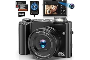 FJFJOPK 4K Digital Camera for Photography, Dual 64MP Autofocus Vlogging Camera for YouTube, 2.8" Screen Compact Travel Camera with 32GB SD Card, Anti-Shake, Flash, 16X Digital Zoom, 2 Batteries & Charger