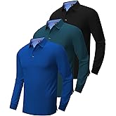 ZITY Long Sleeve Polo Shirts for Men 3 Pack Collared Performance Golf Polos Mens Casual Shirts Moisture Wicking Workwear