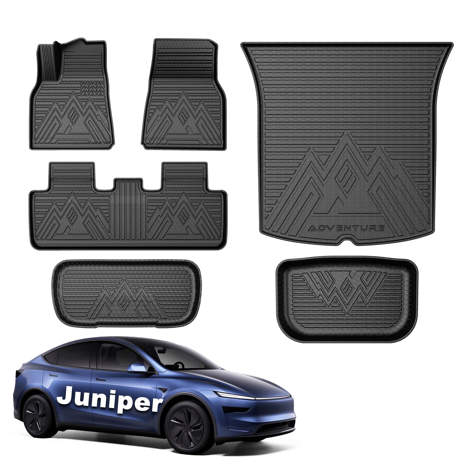 Mixsuper Floor Mats Cargo Liner for Tesla Model Y Juniper 2025 2026, 5 Seat All Weather TPE Material 2 Row Floor Liners and Trunk Mat Set Black Image