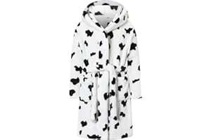 Umeyda Boys Girls Robes, Soft Fuzzy Fleece Hooded Bathrobes with Belt and Pockets for Kids, 1-18 Year