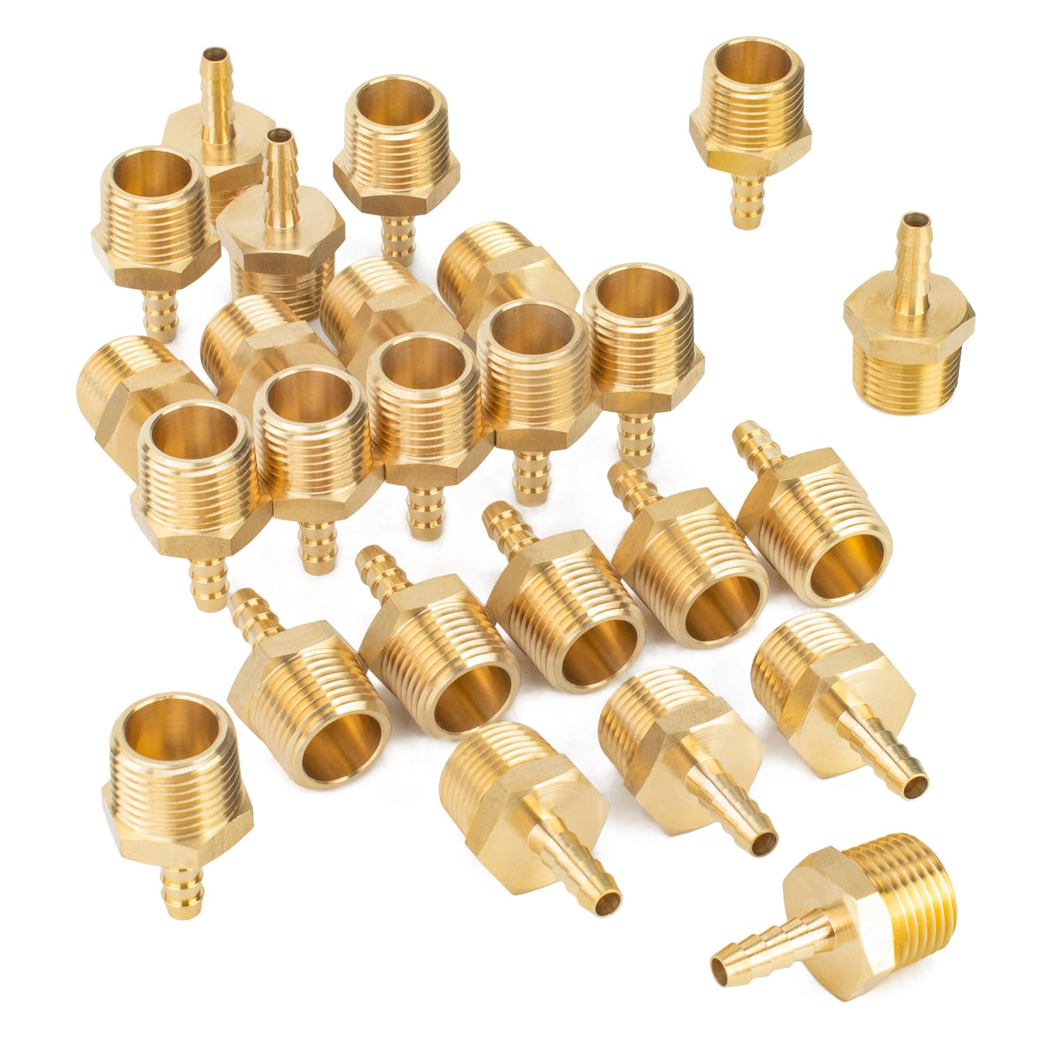 LTWFITTING Brass 1/2-Inch Male BSPT x 6mm Hose Barb Coupler Adapter Fitting for Vehicle Fuel System, HVAC System (Pack of 25)