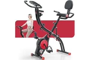 HAPBEAR Folding Exercise Bike Magnetic Foldable Stationary Bike, 3 in 1 Mode Indoor Upright Fitness Workout X-Bike with 8-Level Resistance and Arm Resistance Band, Pulse Sensor,LCD Monitor