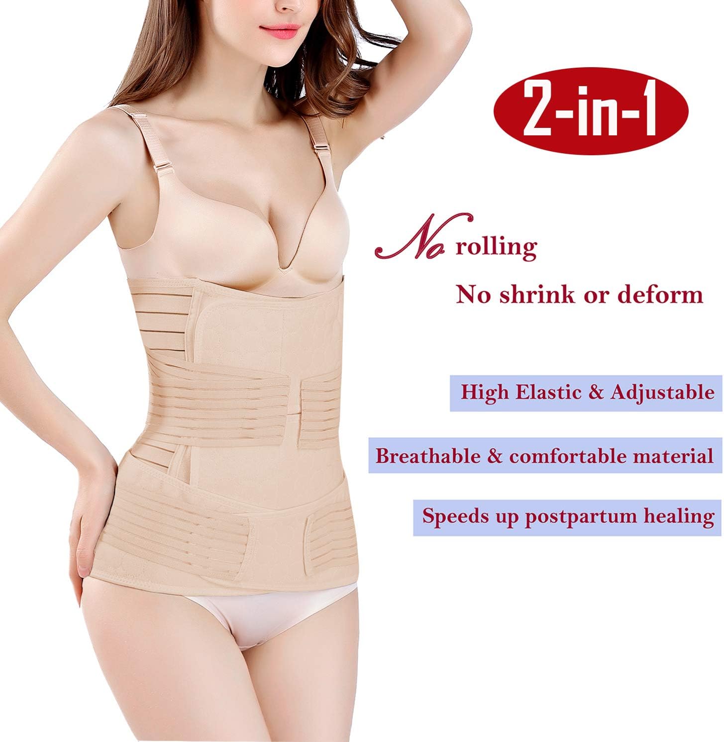 2 in 1 Postpartum Belly Band Support Recovery Belt Waist/Pelvis Belt Body Shaper Shapewear (Nude, Plus Size): Health & Personal Care