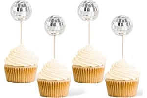 Gexolenu 24 Pcs Disco Ball Cupcake Toppers, NO DIY Silver Disco Ball Cupcake Picks Centerpiece Decor for Disco Theme Party 70's Disco Cake Birthday Party Favors, Class of 2026 Graduation Decorations