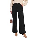 GRAPENT Corduroy Wide Leg Pants Woman High Waisted Fall Business Casual Elastic Waist Loose Trendy Trousers with Pockets