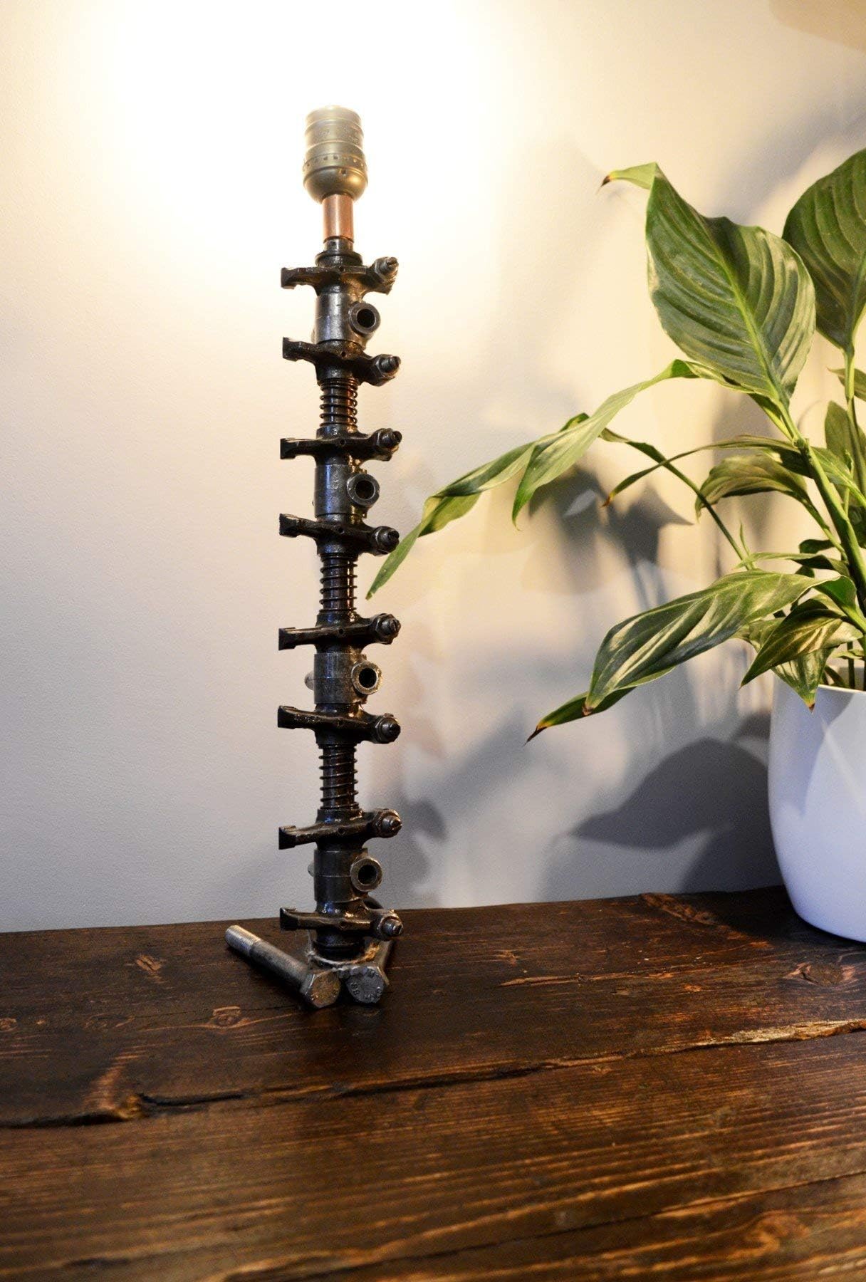Industrial Rocker Shaft Table Lamp, Handmade, Automotive, Welded Steel, Contemporary