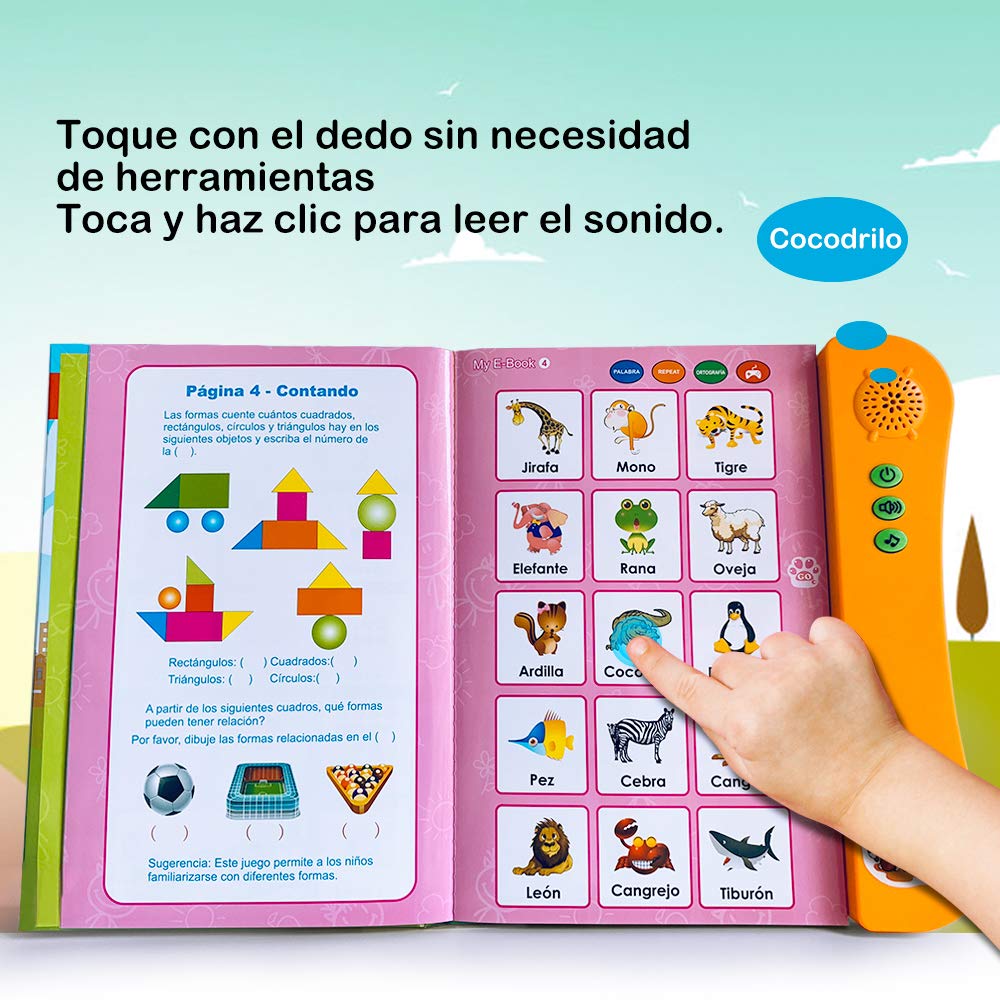 Libro Electrónico de Sonido en Español Juguetes de Aprendizaje para Bebés Niños Máquinas de Lectura para niños 1-5 Años Aprender Idioma con Juegos Juguete Educativo Infantil