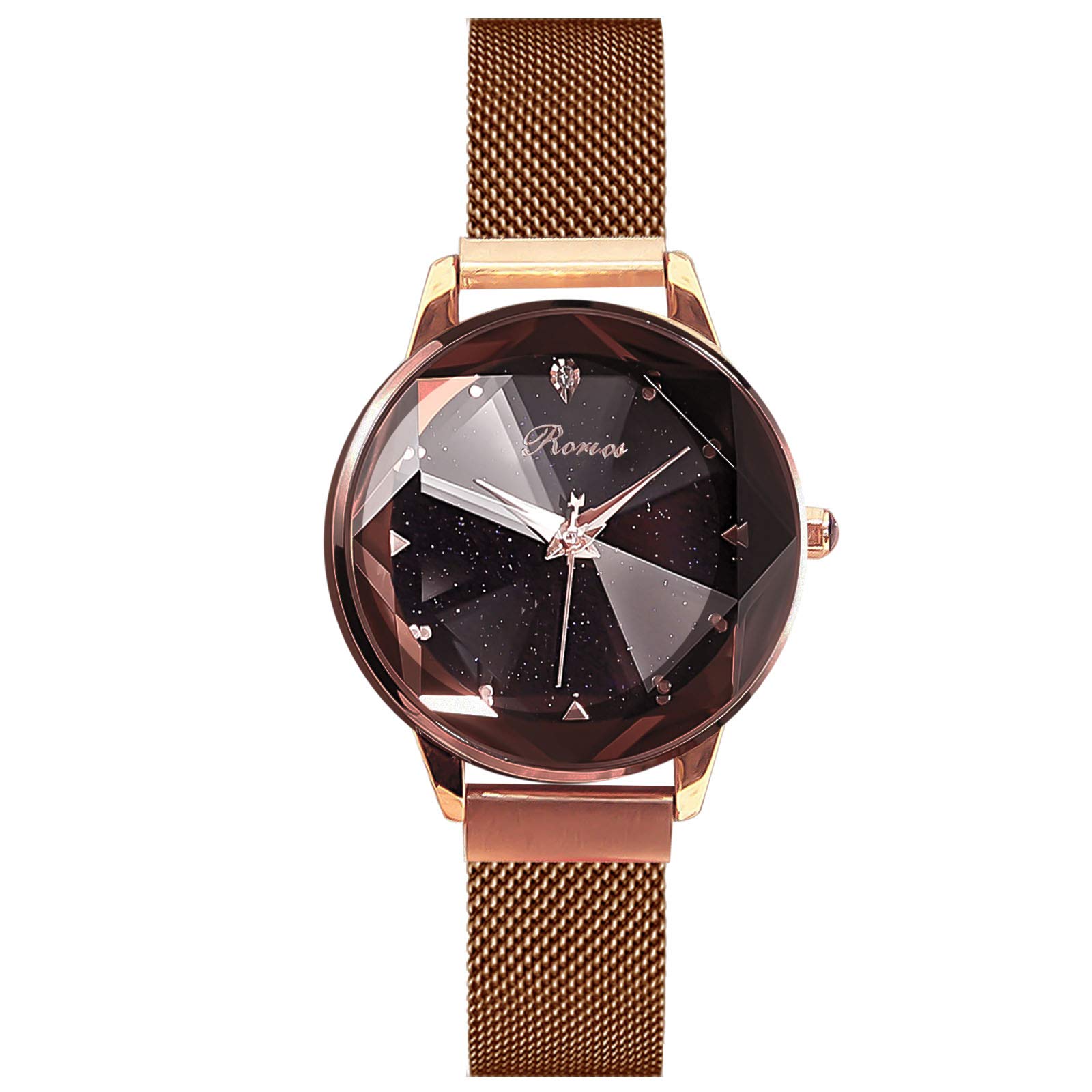 RORIOS Fashion Women's Wristwatches Shiny Starry Sky Dial Mesh Band Stainless Steel Fashion Dress Watches for Women, Brown B, Bracelet — image 1