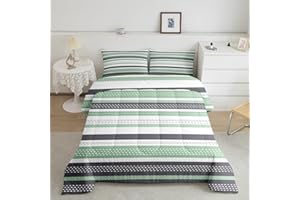 jejeloiu Geometric Comforter Set for Kids Queen Size Color Block Stripe Green Grey White Stripes Lines Comforter Room Decorative Geometry Modern Art Bedding Set Duvet Set Quilt Set