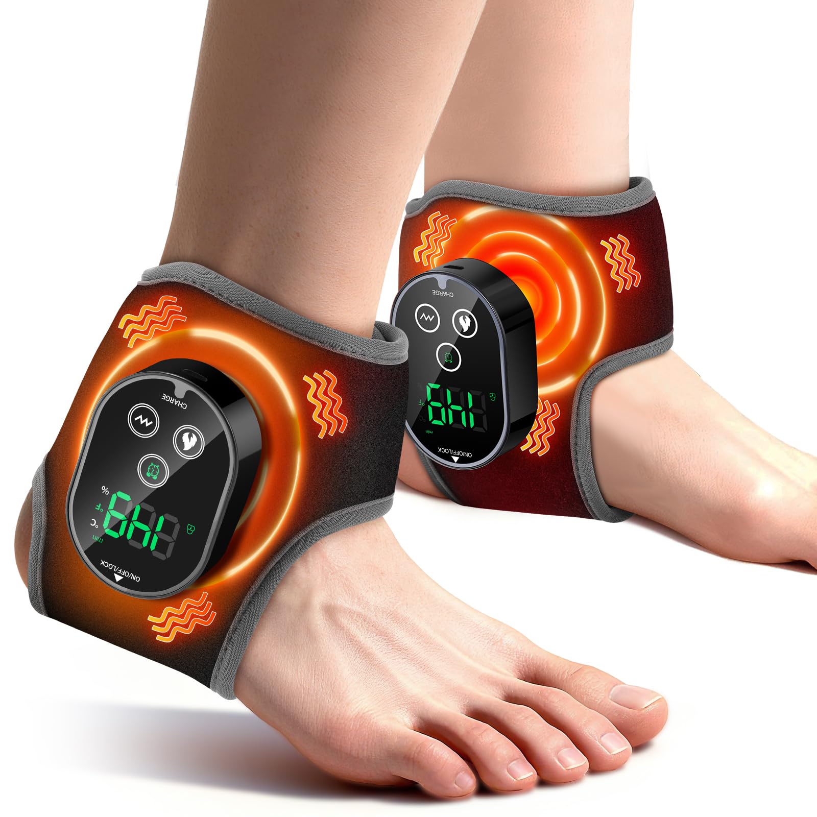 Photo 1 of 2PCS Cordless Neuropathy Foot Massager, Ankle Heating Pad for Pain Relief, Rechargeable Foot and Ankle Massage for Circulation, Heated Ankle Wrap, Black