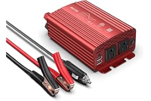 BESTEK 300Watt Pure Sine Wave Power Inverter - DC 12V to AC 110V Car Plug Inverter Adapter, Power Converter with 4.8A Dual USB Charging Ports and 2 AC Outlets Car Charger