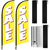 Sale Feather Flags, Sale Advertising Feather Banner with Flag Poles and Ground Stake, 8Ft Swooper Feather Flag for Sale Business 2Pack(Yellow)