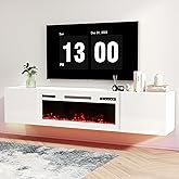 Real Relax 70" Floating TV Stand with 36" Electric Fireplace, Wall Mounted Entertainment Center with Storage, Remote Control, Modern LED Lights Fireplace TV Console for TVs Up to 80", All White