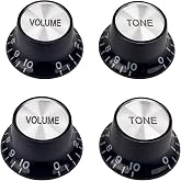 Banworks '60s Guitar Control Knobs Metric 18-Spline Knobs 6mm (15/64") | Aluminum Top 2 Tone 2 Volume Knobs Speed Knobs for Epiphone Les Paul SG Electric Guitars 4Pcs JT/XN-03 Black+ Chrome Top