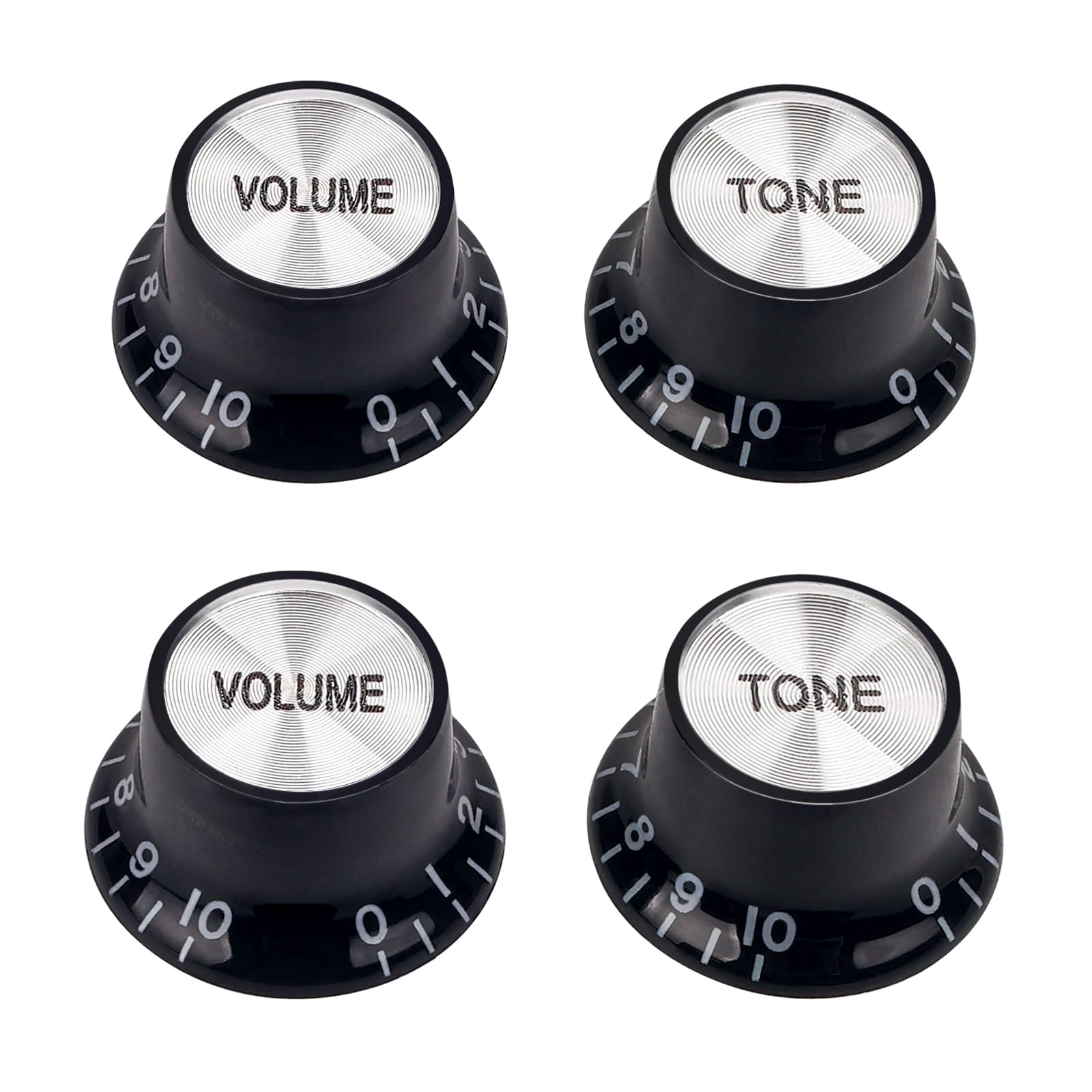 Banworks '60s Style Electric Guitar Control Knobs 2 Tone + 2 Volume Knobs Speed Knobs Aluminum Top Metric 6mm (15/64") 18-Spline for Epiphone Les Paul SG Electric Guitars Pack of 4 JT/XN-03 Black