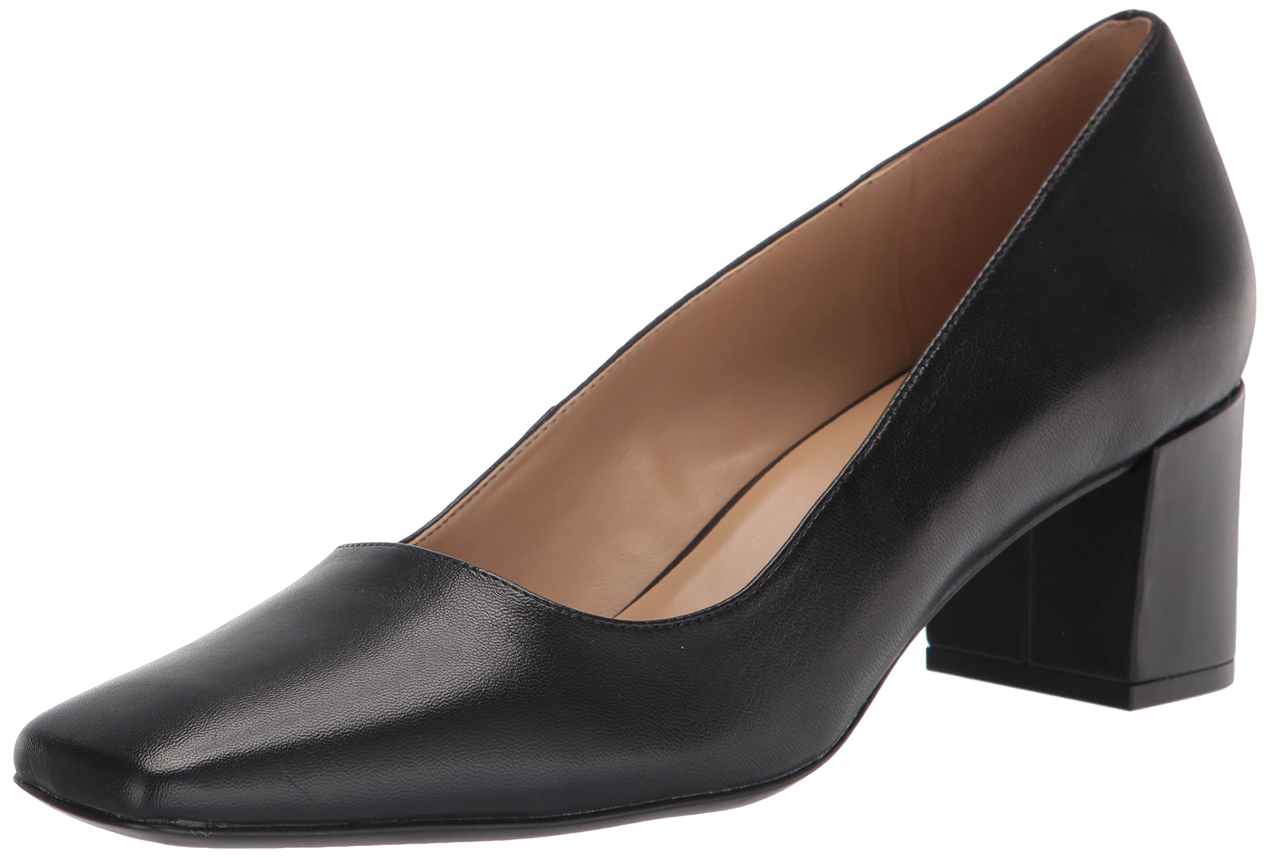 Naturalizer Womens Karina Low Block Heel Square Toe Pump,Black Leather,8.5
