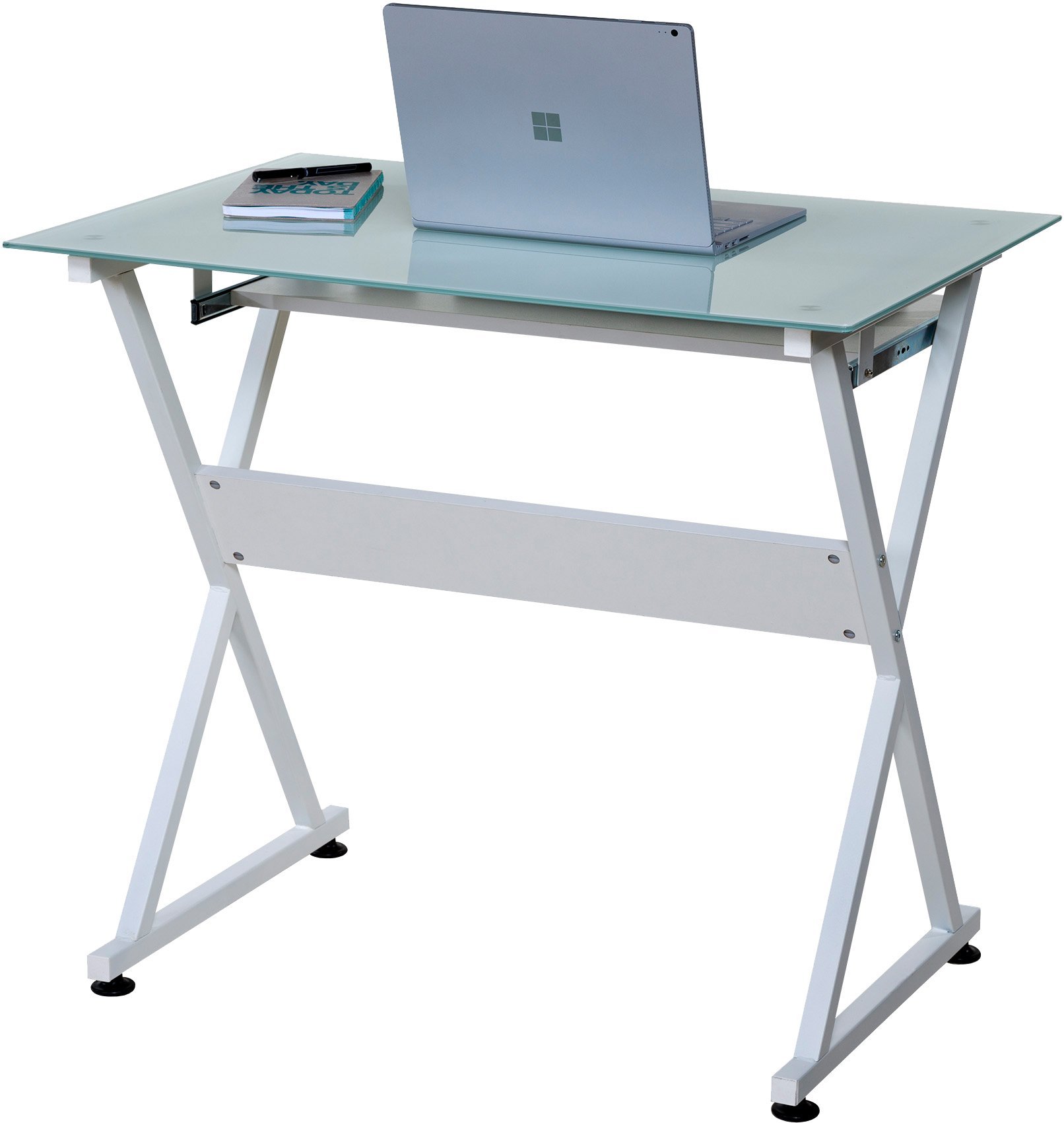 OneSpace 50JN1201 Ultramodern Glass Computer Desk with PullOut
