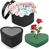 Nuenen Heart Shaped Flower Gift Boxes, Floral Gift Box with Lids Floral Foam Clear Cellophane 9.8 x 9 x 5 Inches for Mother's Day Wedding Graduation Birthday Packaging Arrangements(Black)