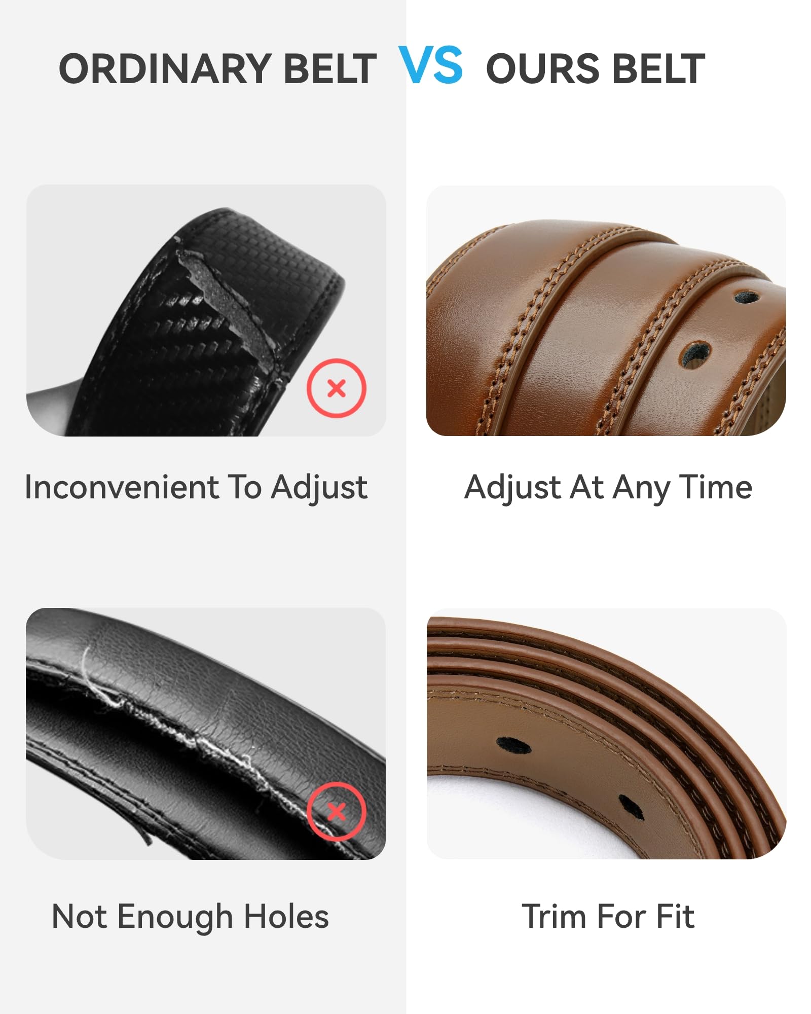 YOETEY Belt Men - 1 1/8" Brown Leather Belt for men