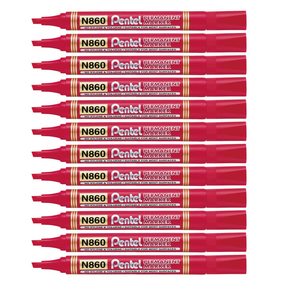 Pentel Permanent Markers Chisel Point - Red (Pack of 12)