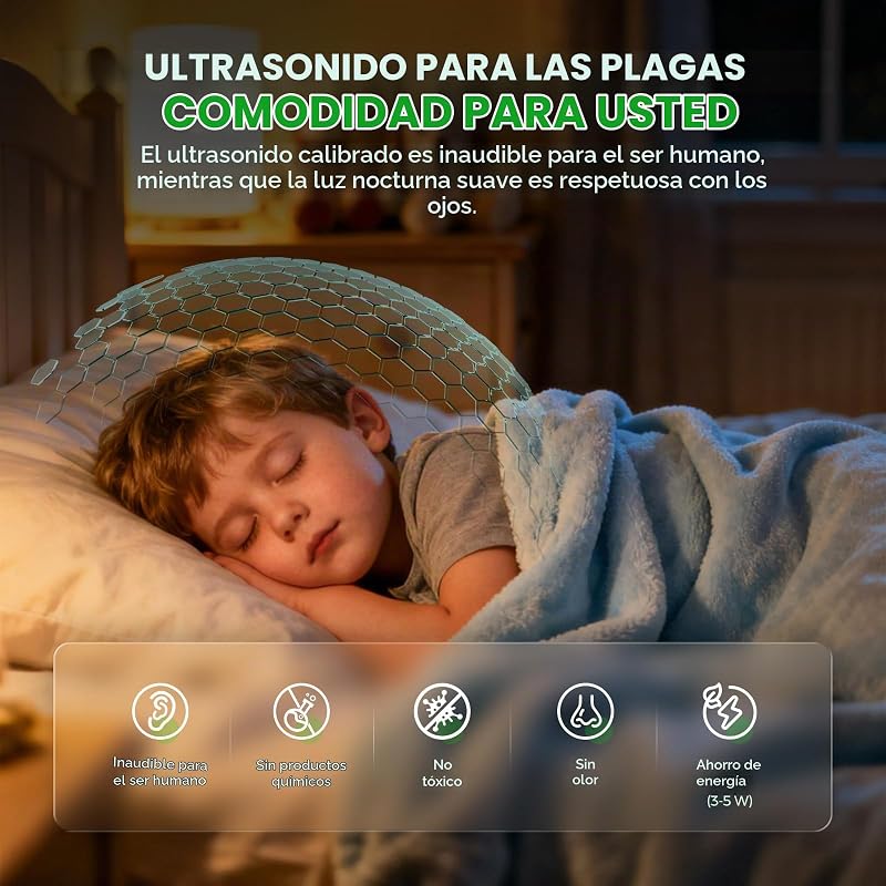 6 Pack Antimosquitos Electrónico Repelente Ultrasónico de Plagas - Repelente Mosquitos Ultrasónico 3 Modes Anti Cucarachas, Moscas,Ratones,Arañas,100% Inofensivo para Mascotas y Humanos