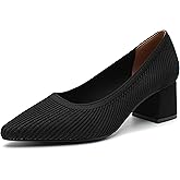 Enelauge Women’s Knit Pumps Closed Toe Low Chunky Block Heels Slip On Comfortable Pointed Toe Office Work Dress Business Wedding Prom Shoes