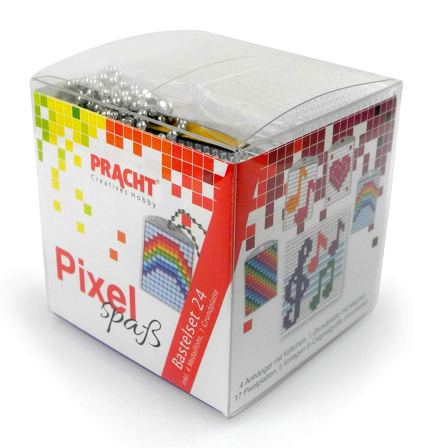 Pracht Creatives Hobby Pixel P90045-63501 Fun Craft Set 24, for Designing 4 Key Rings for Children, Easy Plug-in System, No Ironing or Gluing, Stones Made of Organic Plastic