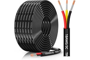 CONEPY 18 Gauge Wire 3 Conductor Electrical Wire, 18 AWG Tinned Copper Stranded PVC Cable, IP68 Waterproof/Flexible/Low Voltage Cord for Automotive, Marine, Solar, LED Lighting (30FT)